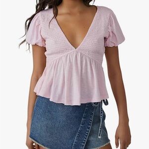 FREE PEOPLE Pink Smocked Top